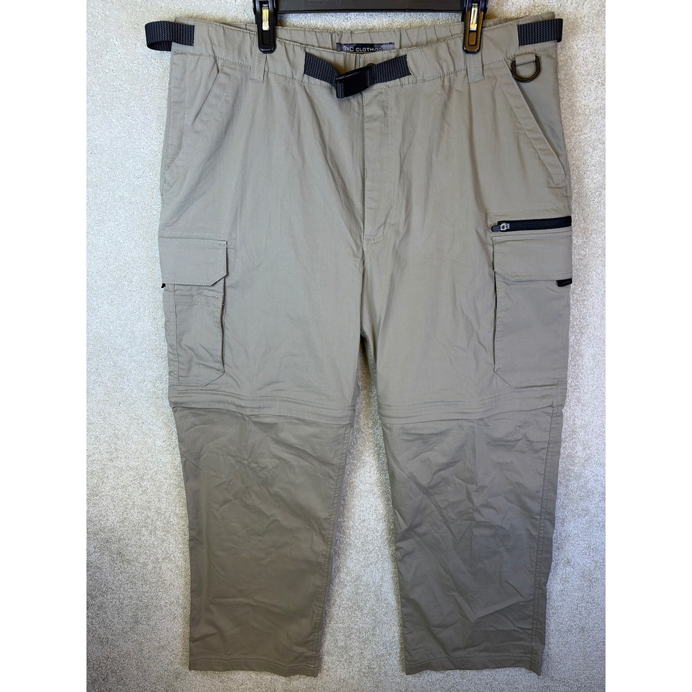 BC Clothing Convertible Cargo Pants Men XXL x 30 Beige Hiking Outdoor Belted NEW